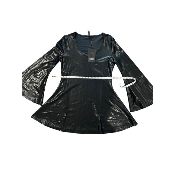 Banned Gothic Punk Faux Leather Mini Dress Minimal Goth Bat Sleeves Large NWT - Picture 5 of 6